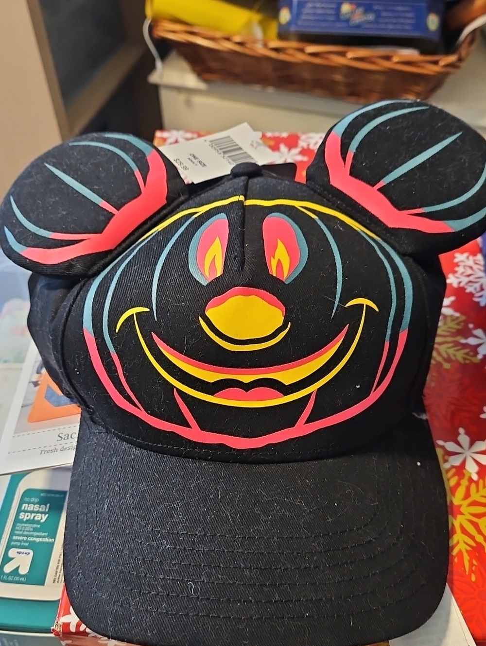 Adult Disney Black Halloween Pumpkin Glow In The Dark Ear Cap